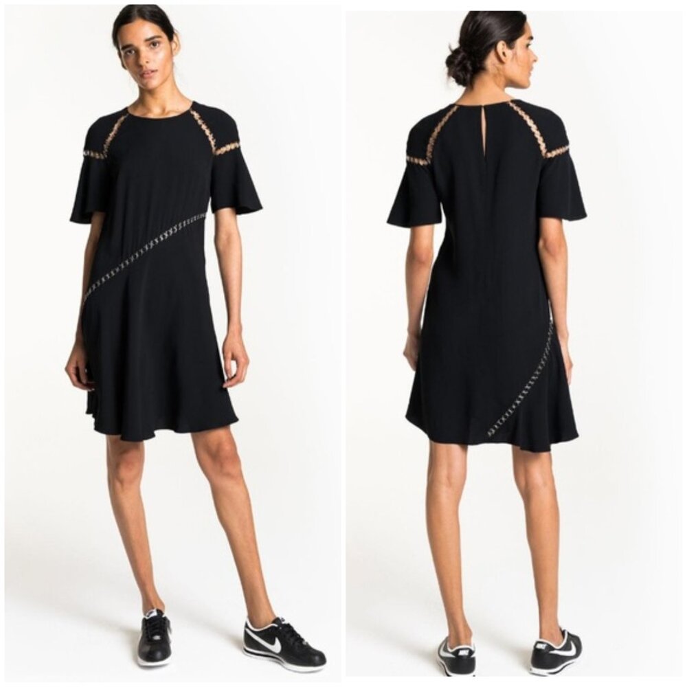ALC Mitchell Black Dress Grommet O-Ring Cutout Crepe Chain Link size 8 Goth